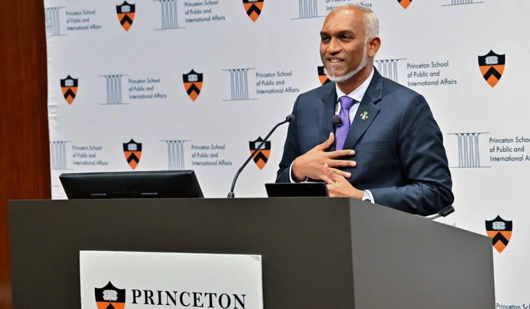 President Dr. Mohamed Muizzu speaking to the Princeton University students (Photo/President’s Office)