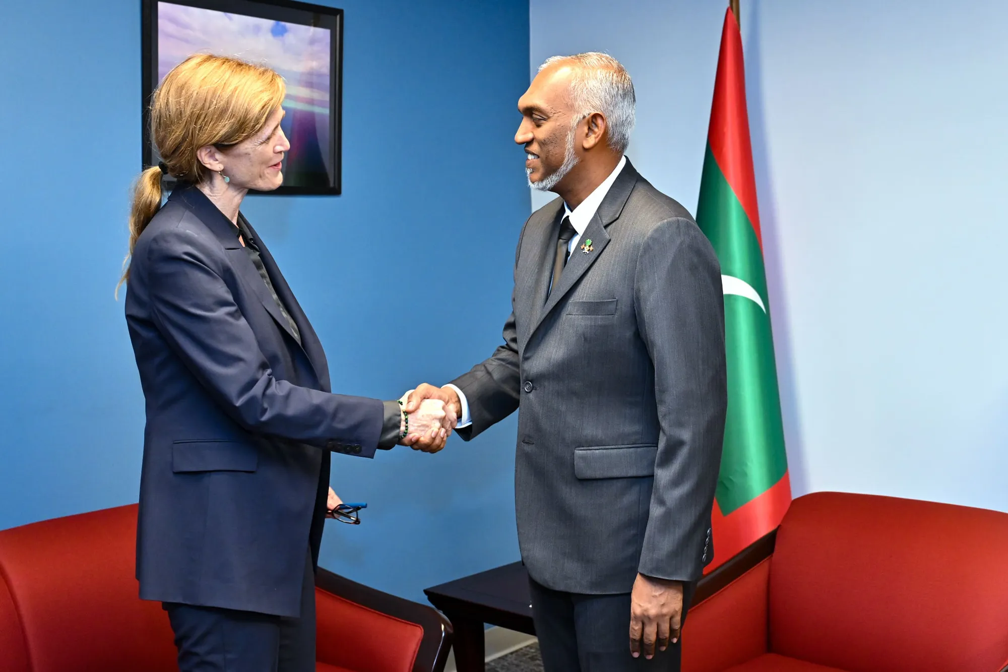Administrator of the United States Agency for International Development (USAID), Samantha Power and President Dr. Muizzu