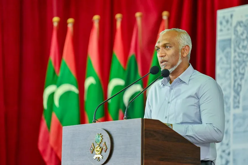 President Dr. Mohamed Muizzu addressing the resident of L. Gan on April 12, 2024. (Photo/President's Office)