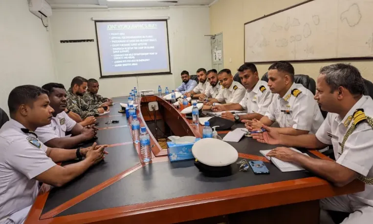 Survey team meeting. Picture: MNDF