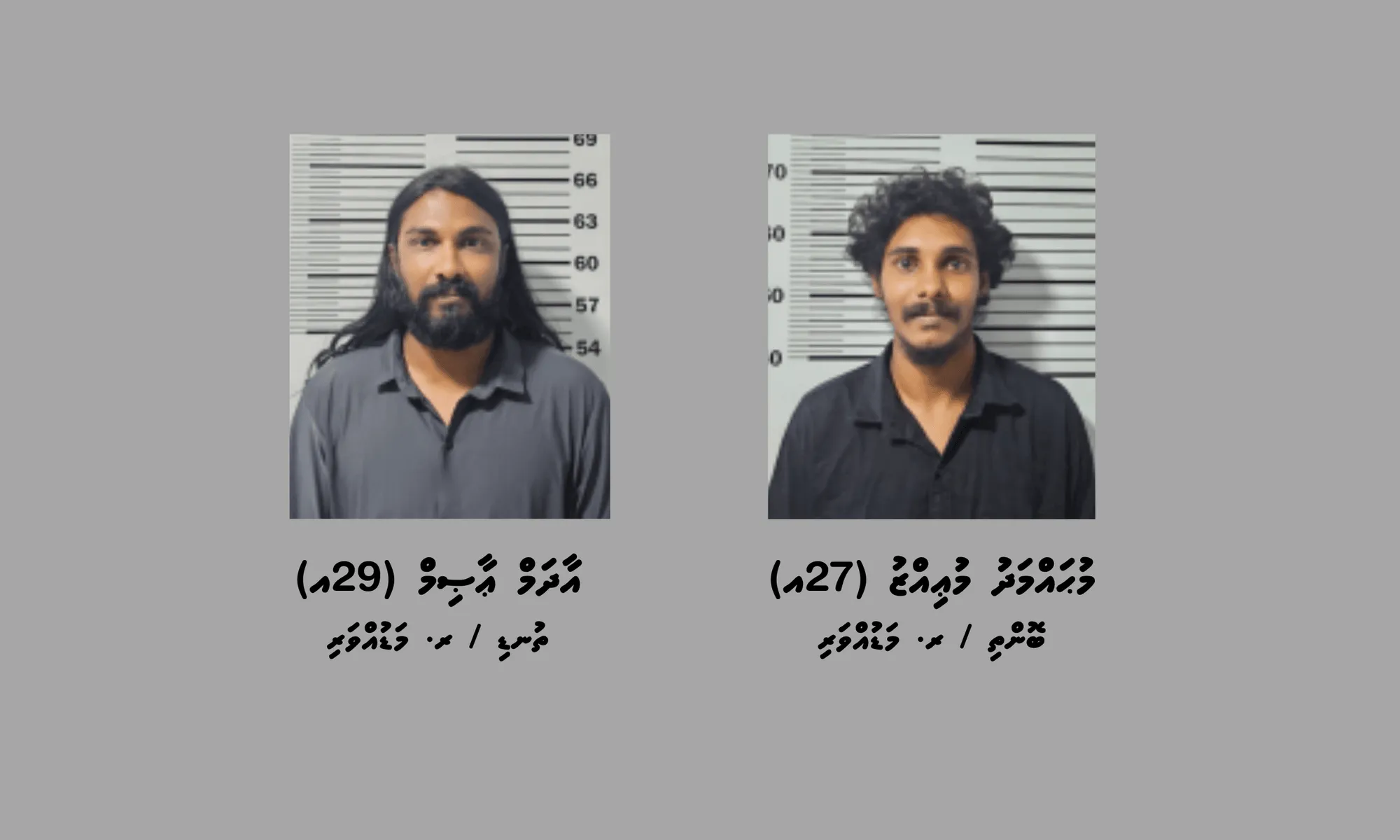 މަސްތުވާތަކެތީގެ ވިޔަފާރިކުރާ ކަމުގެ ތުހުމަތުގައި ހައްޔަރުކުރި ދެމީހުން- ފޮޓޯ/ ޕޮލިސް