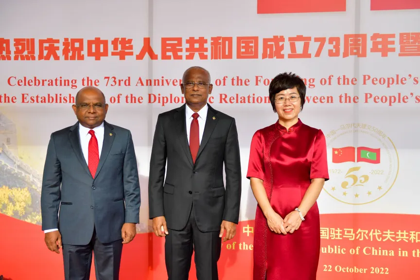 Chinese Ambassador, Foreign Minister Abdullah Shahid and President Ibrahim Mohamed Solih