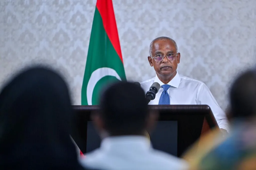 President Solih speaking at the Press conference.