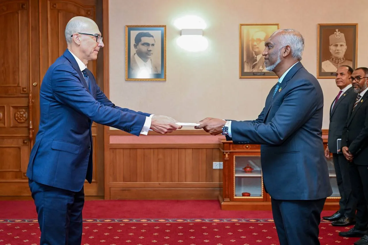 Damiano Francovigh – the new Ambassador of Italy presenting his credentials to President Dr Muizzu (Photo/ President's Office)