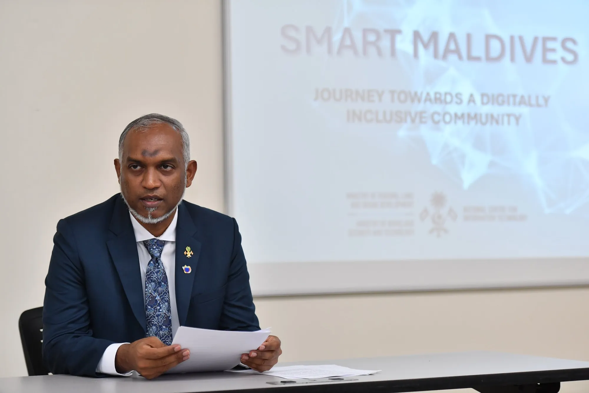 President Dr Muizzu giving his remarks at Smart Maldives- Journey towards a digitally inclusive community event (Photo/President's office)