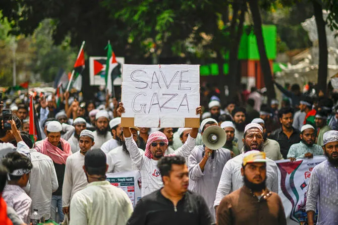 ފަލަސްޠީނުގެ ހައްގުގައި ބަންގްލަދޭޝްގައު ކުރެވުނު އިހްތިޖާޖުގެ ތެރެއިން: ފޮޓޯ/ އިންޓަނެޓް