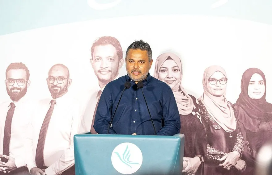 ޕީއެންސީގެ ކުޅުދުއްފުށި ސިޓީގެ މާލެ ކެމްޕެއިން އޮފީސް ހުޅުވުމަށް ބޭއްވި ޖަލްސާގައި ފިޝަރީޒް މިނިސްޓަރު އަހްމަދު ޝިޔާމް ވާހަކަދައްކަވަނީ /ފޮޓޯ: ޕީއެންސީ