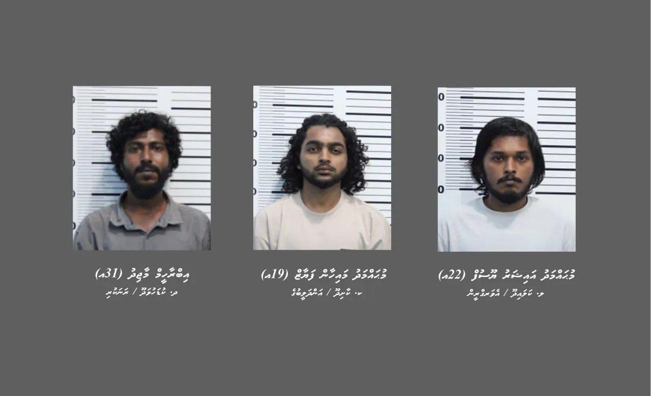 މަސްތުވާތަކެތީގެ ވިޔަފާރިކުރާ ކަމުގެ ތުހުމަތުގައި ހައްޔަރުކުރި ތިން މީހުން-- ފޮޓޯ: ޕޮލިސް