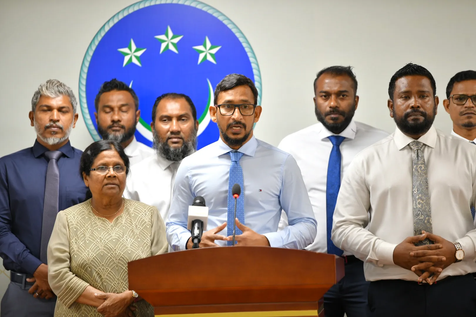 PNC PG leader Falah speaking at PNC parliamentary Group conference (Photo/Parliament)