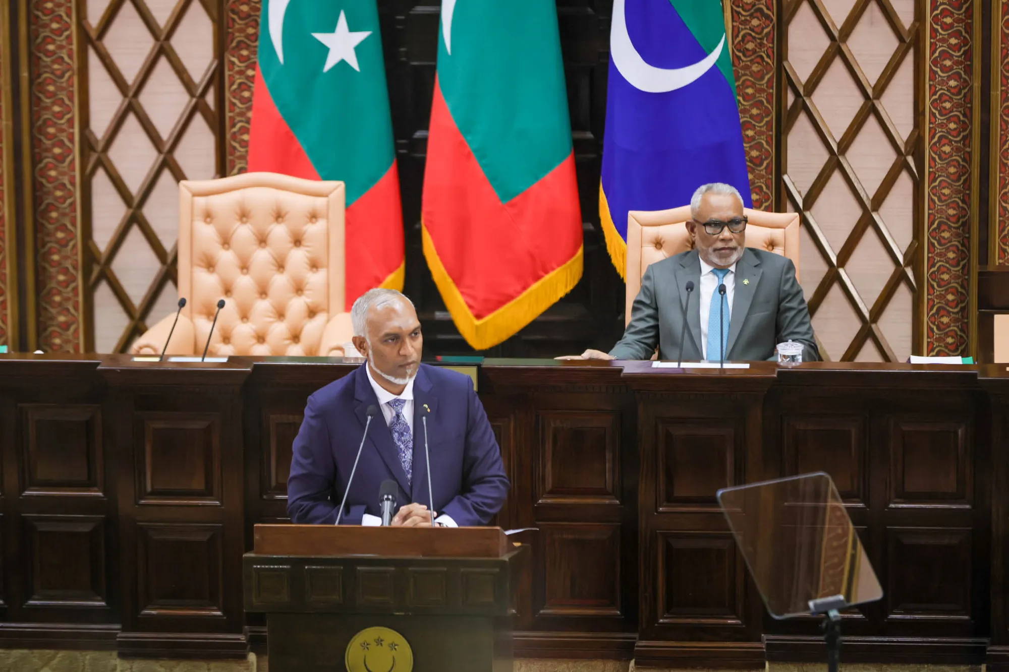 ރައީސުލްޖުމްހޫރިއްޔާ ޑރ. މުޙައްމަދު މުޢިއްޒު ިރިޔާސީ ބަޔާން އިއްވެވުމުގެ ތެރެއިން---ފޮޓޯ: ރައްޔިތުންގެ މަޖިލީސް