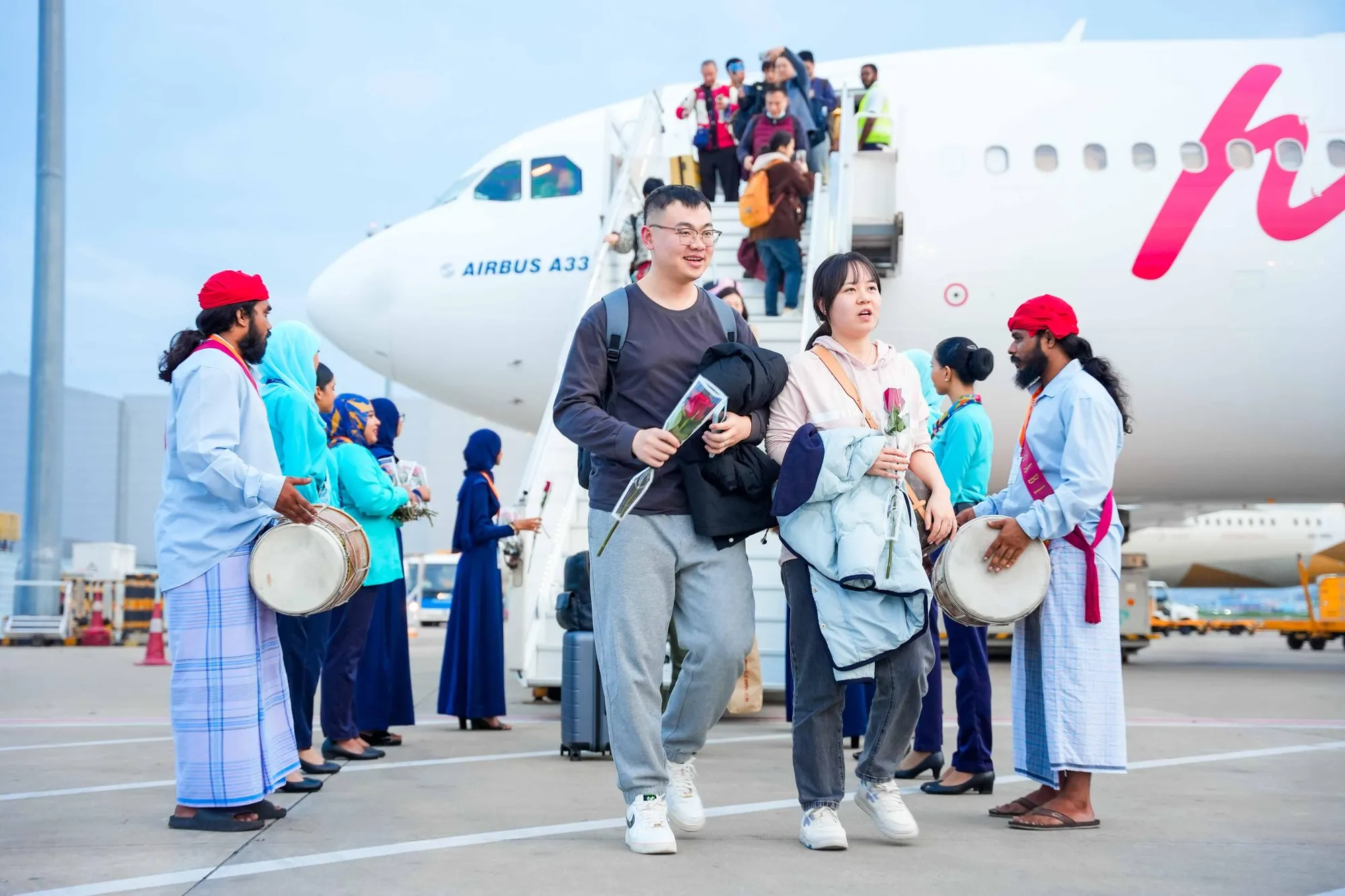 Tourists arriving in VIA on the Maldivian A330 widebody aircraft (Photo/Maldivian)