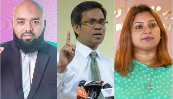 Three ambassadors (right to left) Shiuneen Rasheed as the Maldivian Ambassador to Bangladesh, Dr. Fazeel Najeeb as the Maldivian Ambassador to China, Mohamed Thaha as the Maldivian Ambassador to Saudi Arabia.