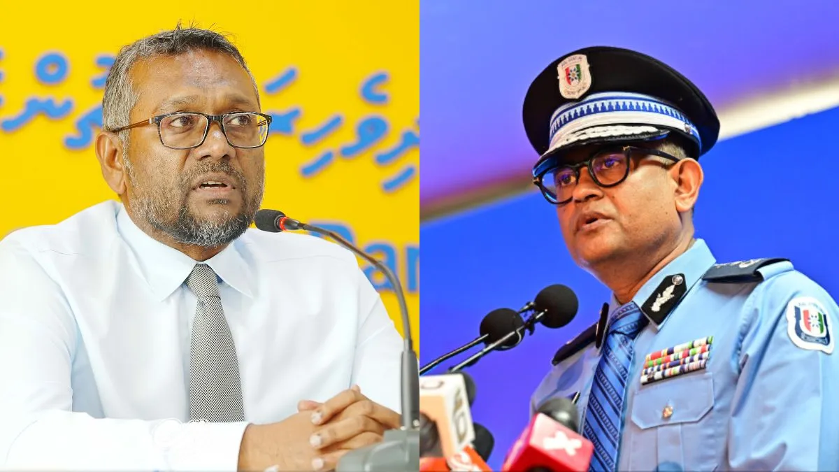 MDP Chairperson Fayyaz Ismail (Left), Commissioner of Police Ali Shujau