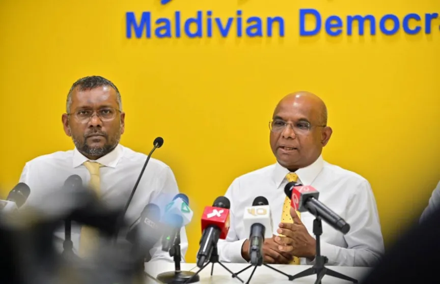 MDP chairperson Fayyaz Ismail (Left) and MDP President Abdulla Shahid (Right) (Photo/MDP)