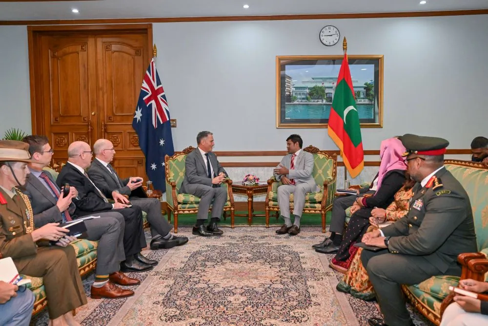 Deputy Prime Minister and Minister for Defence of Australia, Richard Marles MP and Vice President Uz. Hussain Mohamed Latheef at President's Office this morning (Photo/President's Office)