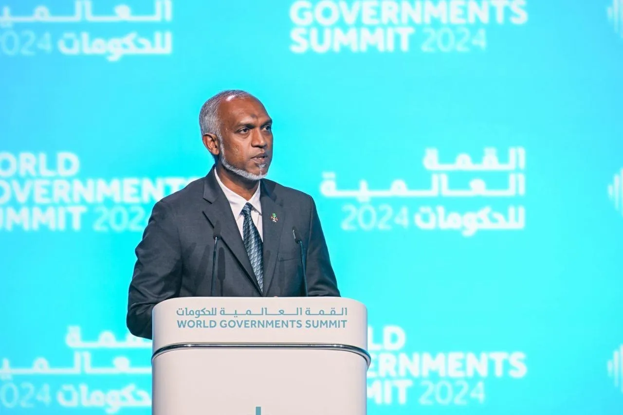 President Muizzu delivering his speech at World Government Summit in Dubai