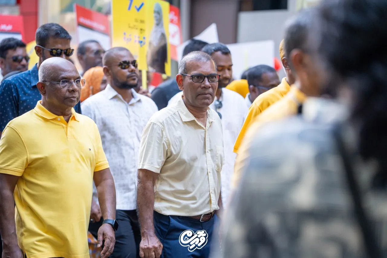 އެމްޑީޕީން އެންމެ ފަހުން ބޭއްވި ރެލީ ގެ ތެރެއިން ނަޝީދު އަދި އެމްޑީޕީގެ ރައީސް ޝާހިދު: ފޮޓޯ/ ވޮއިސް