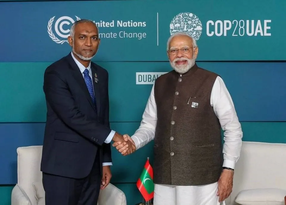 ރައީސުލްޖުމްހޫރިއްޔާ ޑރ މުހައްމަދު މުޢިއްޒު އިންޑިޔާގެ ބޮޑުވަޒީރު ނަރެންދުރަ މޯދީ އާ ބައްދަލުކުރެއްވުން-- ފޮޓޯ/ރައީސް އޮފީސް
