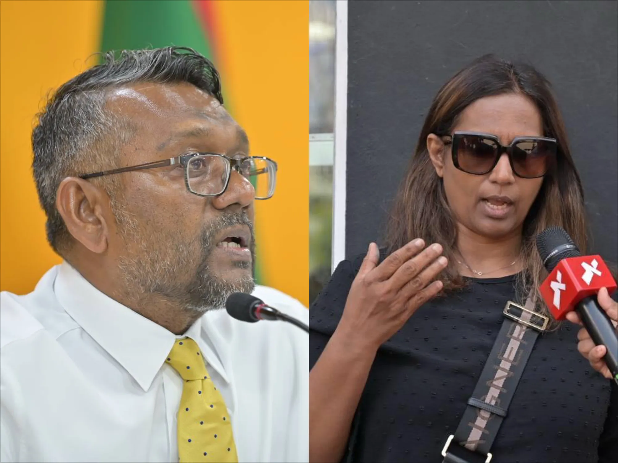 އެމްޑީޕީ ޗެއަރޕާސަން ފައްޔާޒް އިސްމާޢީލް އަދި އެމްޑީޕީގެ އެކްޓިވިސްޓް މަރިޔަމް ޒުބައިރު: ފޮަޓޯ/ އެމްޑީޕީ