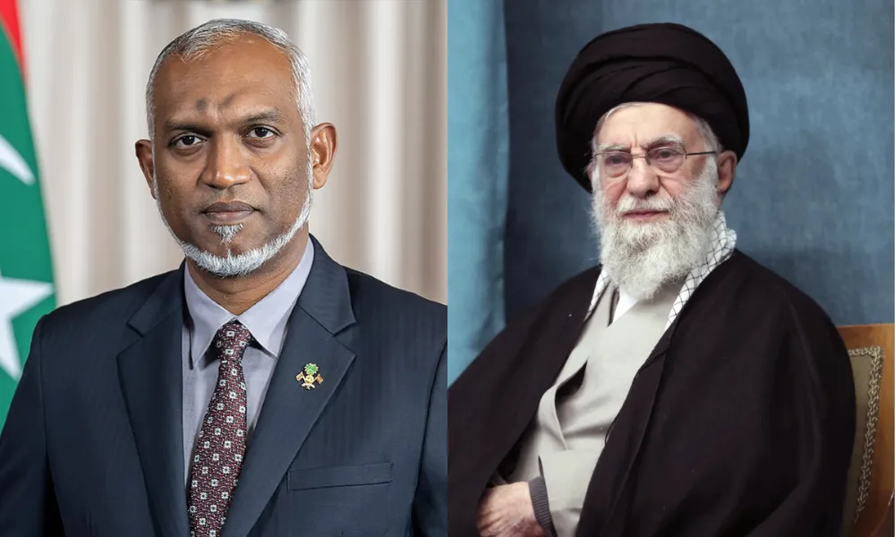 Supreme Leader of Iran Ayatollah Ali Khamenei (right) and President Dr. Muizzu (left)