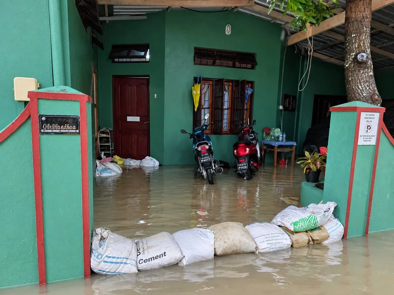އައްޑޫ ސިޓީގެ ގެއެއްގައި ވެލިބަސްތާ ޖަހާފައި - ފޮޓޯ: އެންޑީއެމްއޭ