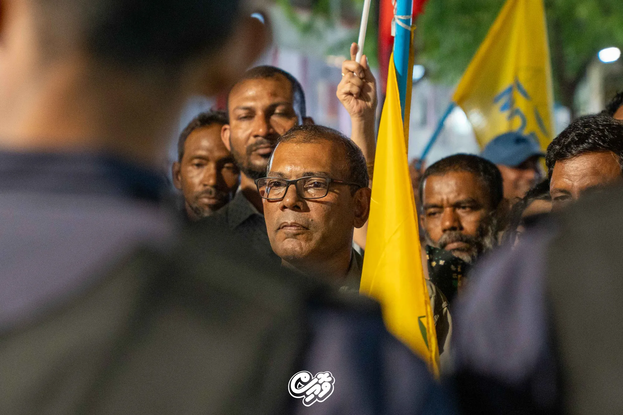 ކުރީގެ ރައީސް ނަޝީދު މުޒާހަރާއެއްގައި -- ފޮޓޯ: ވޮއިސް