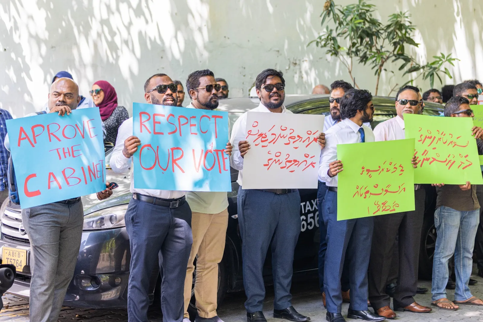 Protesters outside the parliamentary building