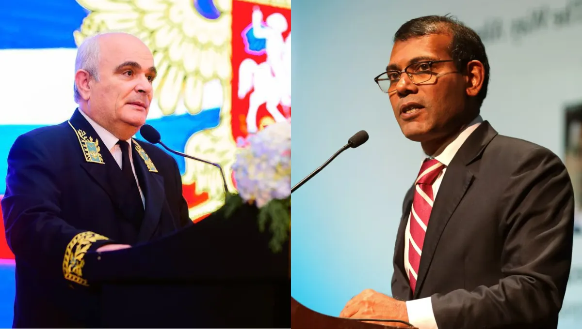 Russian Ambassador to Sri Lanka and the Maldives, Levan S. Dzhagaryan (Left) and former president Mohamed Nasheed (Right)