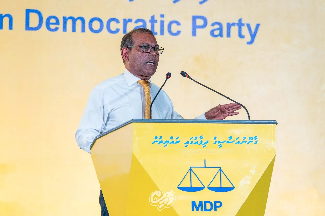 Former President Nasheed speaking at the rally (Photo/Voice)