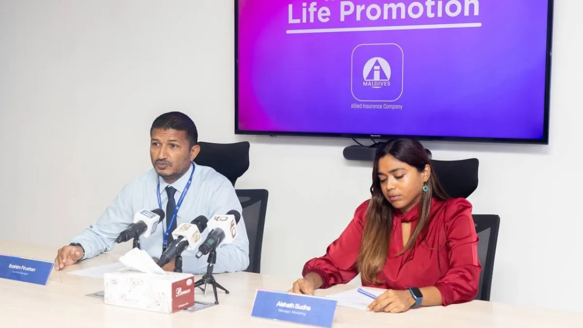 Allied Insurance General Manager Ibrahim Firushaan and Marketing Manager Aishath Sudha during the press conference (Photo/Allied)