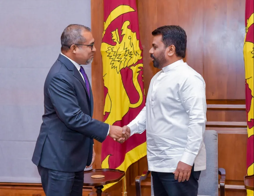 Foreign Minister Dr. Abdulla Khaleel and Sri Lankan President Anura Kumara Dissanayaka on February 21, 2025. (Photo/Foreign Ministry)