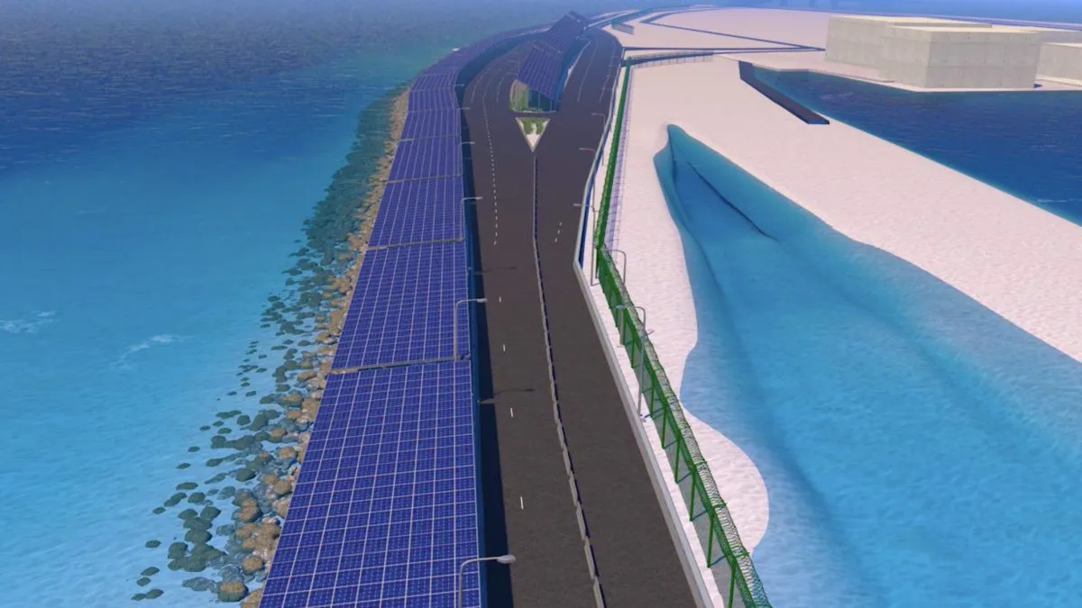 An illustration of the solar panels on the highway connecting Hulhumale' to Hulhule' (Photo: Twitter/Ministry of Climate Change, Environment and Energy)
