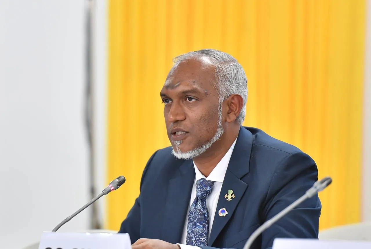 President Dr Muizzu giving his keynote address at the High-Level Meeting on Resource Mobilization at SIDS (Photo/President's office)