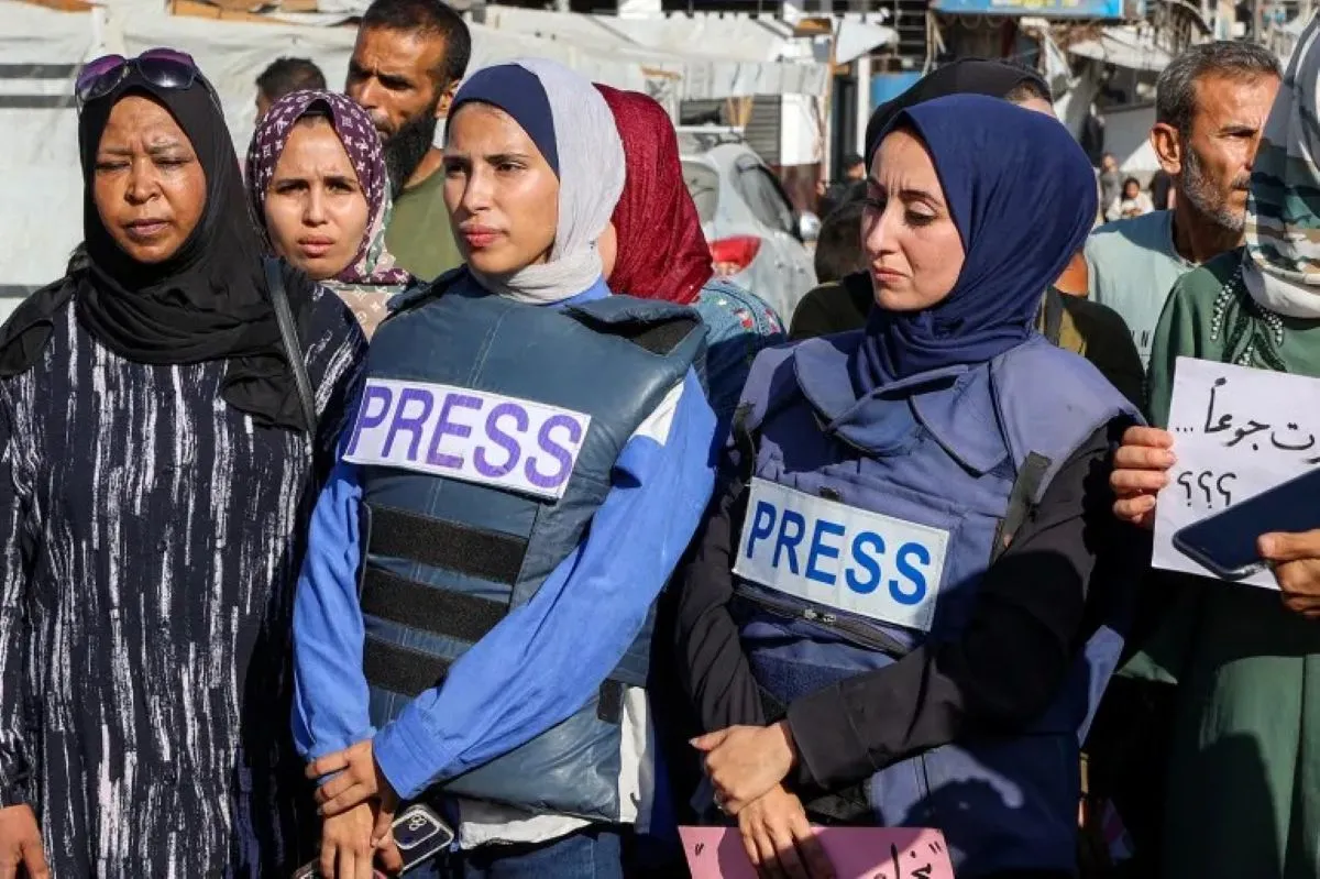 Journalists protest in Gaza City, on July 19, 2025 [Omar Al-Qattaa/AFP]