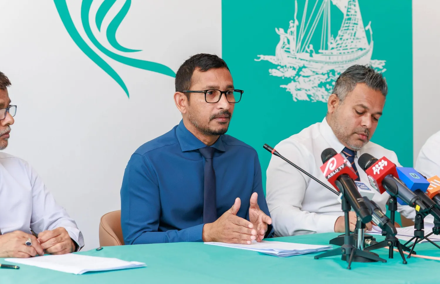 ޕީއެންސީ ނޫސްވެރިންގެ ބައްދަލުވުމުގައި ޕީއެންސީ ޕީޖީ ލީޑަރ އިނގުރައިދޫ ދާއިރާގެ މެންބަރ އިބްރާހިމް ފަލާހު ވާހަކަ ދައްކަވަނީ /ފޮޓޯ: ޕީއެންސީ
