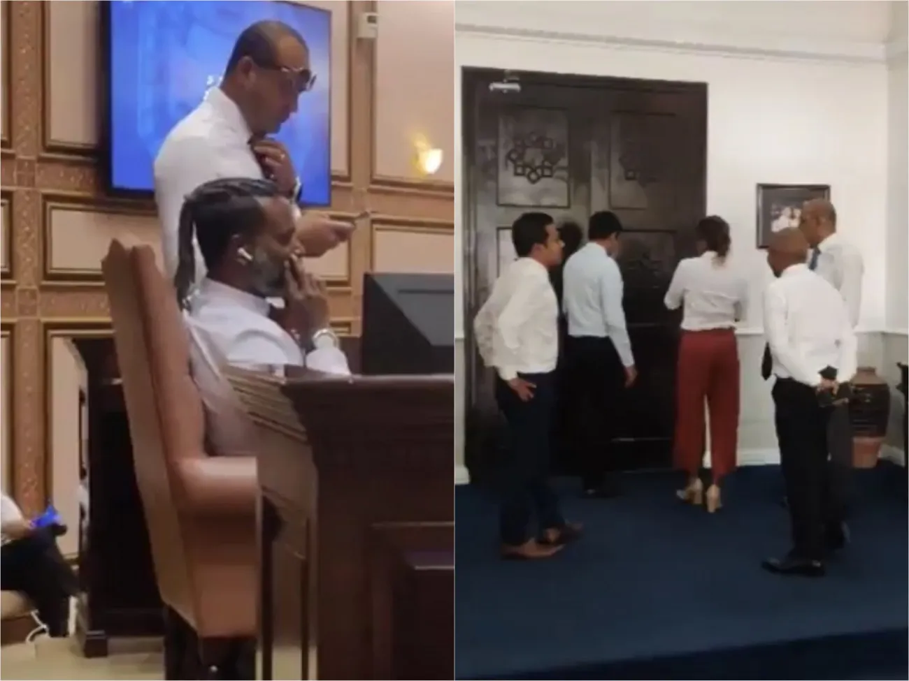 މަޖިލީސް އެތެރެއިން ތަޅުލާފައި ހުުރުމުން ޑިމޮކްރެޓްސްގެ މެންބަރުންނަށް ބޭރުގައި މަޑުކޮށްލައިގެން އަދި މަޖިލީހުގެ ރިޔާސަތުގައި ކަނޑިތީމު ދާއިރާގެ މެންބަރު ޝަހީމް