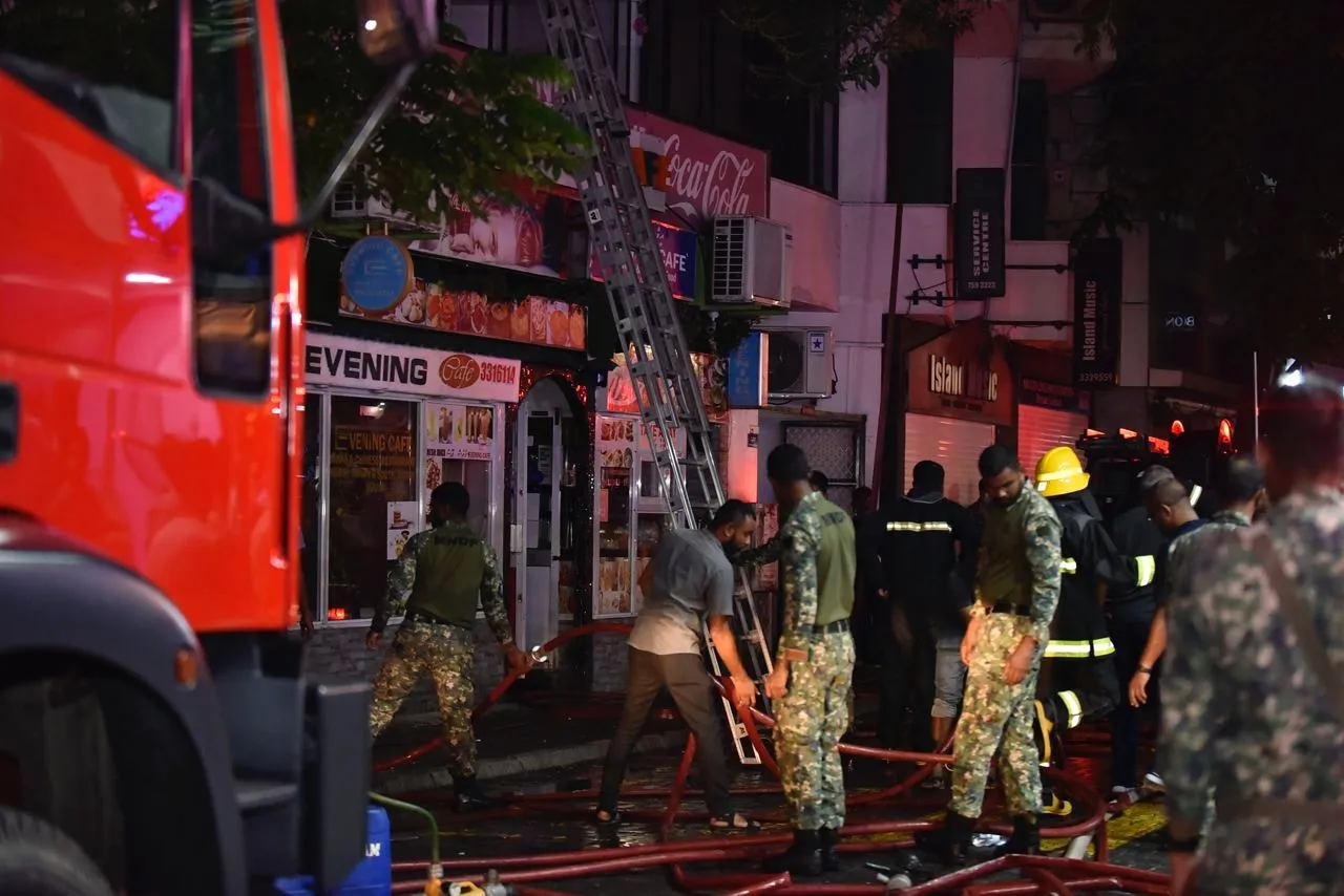Fire in Evening Cafe