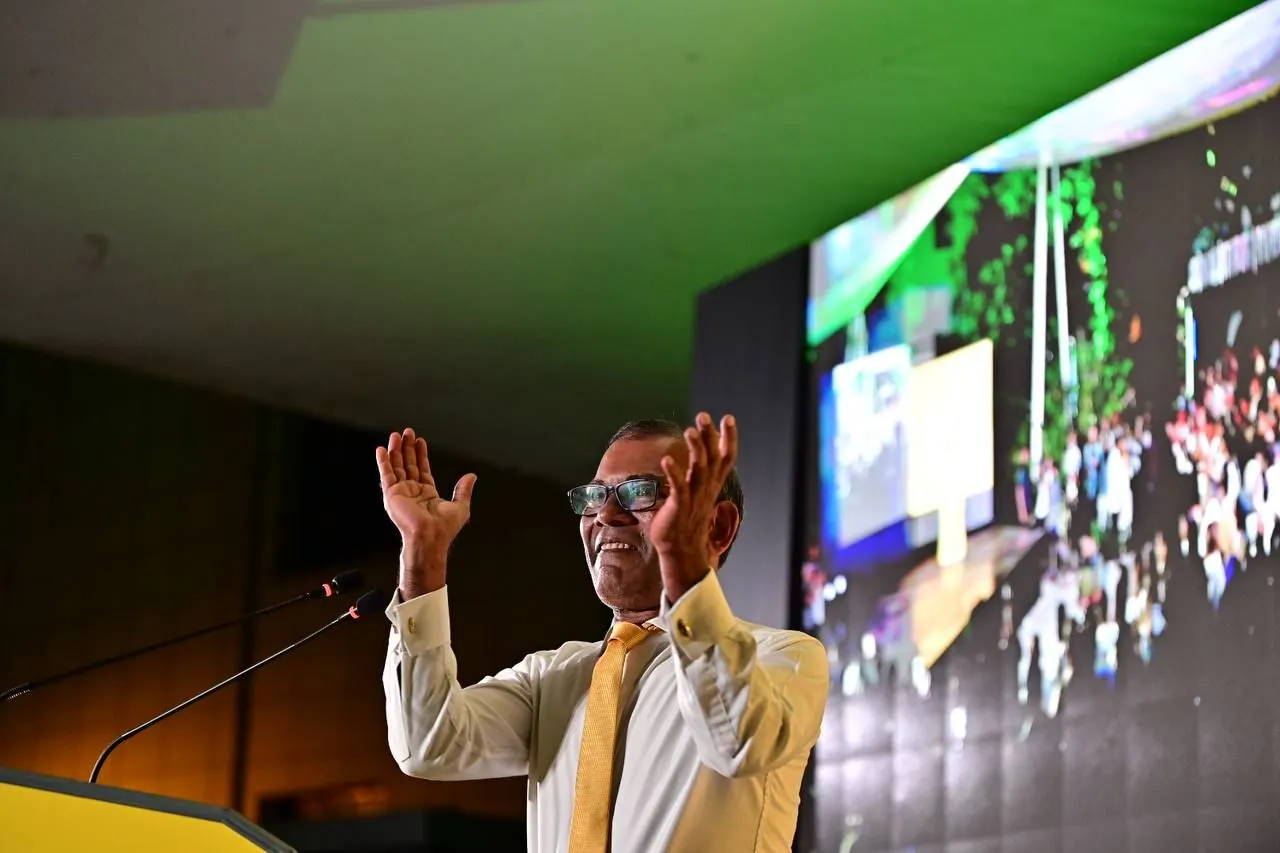 Former President Mohamed Nasheed at the rally last night