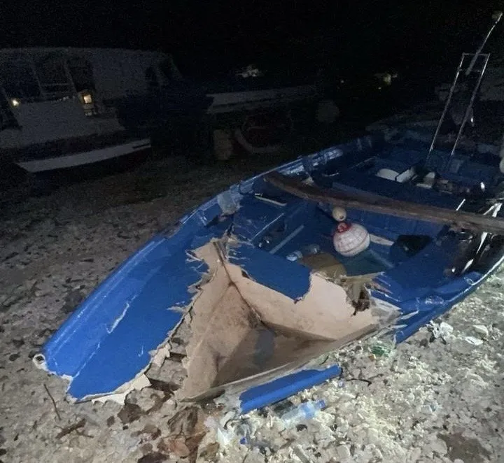 Dinghy damaged in the accident 