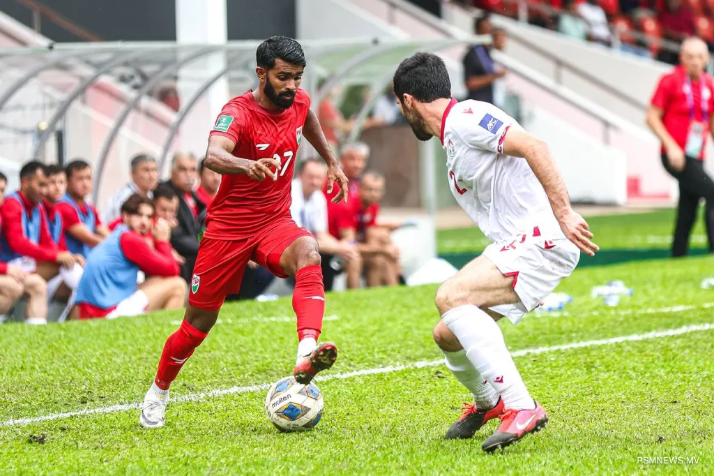 އޭޝިއަންކަޕްގައި ރާއްޖެ ތަޖިކިސްތާނާ ދެކޮޅަށް ކުޅުނު މެޗްގެ ތެރެއިން.. ފޮޓޯ: ޕީއެސްއެމް