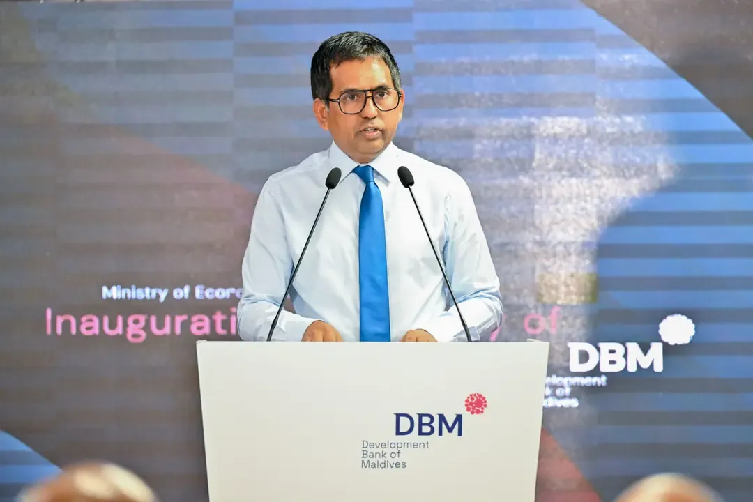 ޑެވެލޮޕްމަންޓް ބޭންކް އޮފް މޯލްޑިވްސް(ޑީބީއެމް) ހުޅުވުމުގެ ރަސްމިއްޔާތުގައި ވަޒީރު ސައީދު ވާހަކަފުޅު ދައްކަވަނީ -- ފޮޓޯ: ރައީސް އޮފީސް