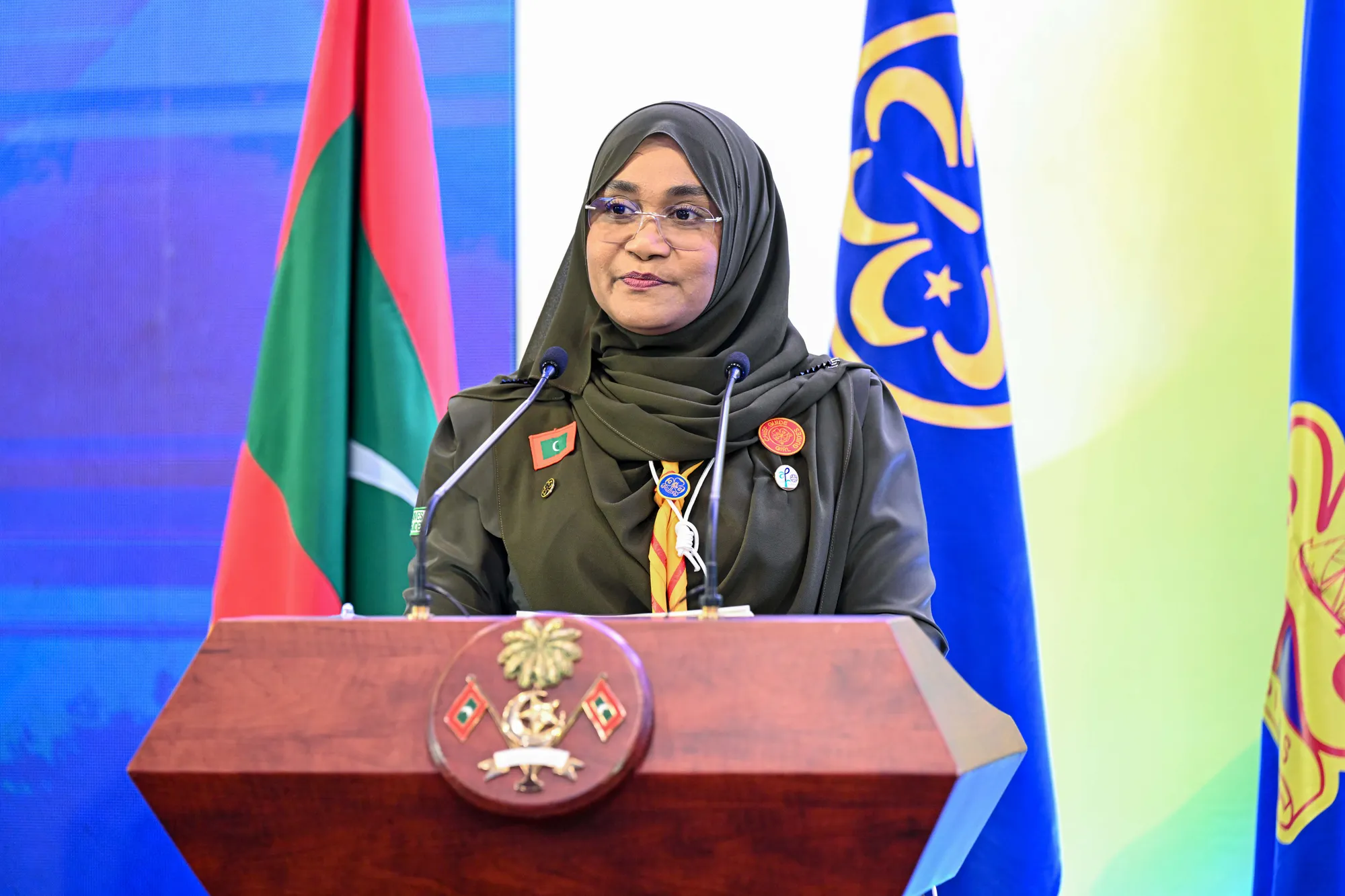 ގާލް ގައިޑު ދުވަސް ފާހަގަ ކުރުމަށް ބޭއްވި ރަސްމިއްޔާޓުގައި މެޑަމް ސާޖިދާ ވާހަކަފުޅު ދައްކަވަނީ -- ފޮޓޯ: ރައީސް އޮފީސް