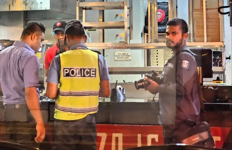 Police officers investigating  the attack on  Local outlets of KFC and Pizza Hut