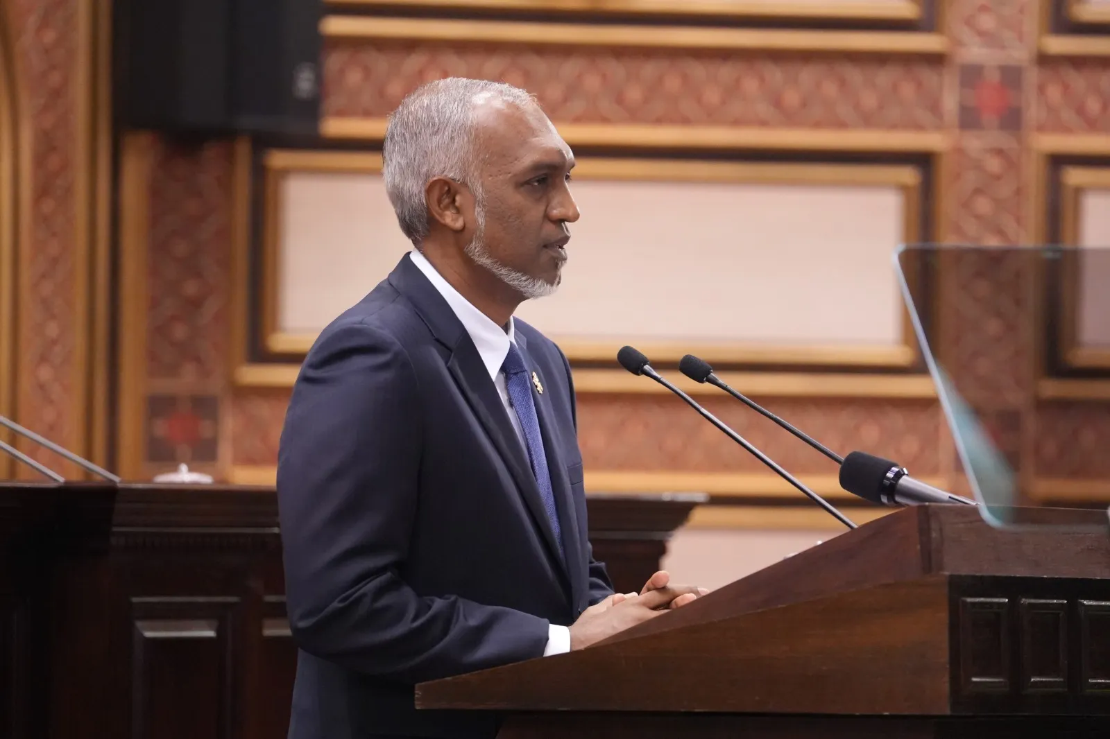 ރައީސުލްޖުމްހޫރިއްޔާ ޑރ މުހައްމަދު މުޢިއްޒު ރިޔާސީ ބަޔާން އިއްވަވަނީ-- ފޮޓޯ/ މަޖިލިސް